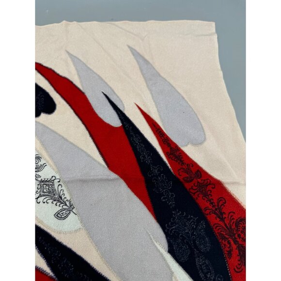 Large Decorative Square Scarf Abstract Pattern In Red Black Gray & Beige READ - Picture 4 of 10